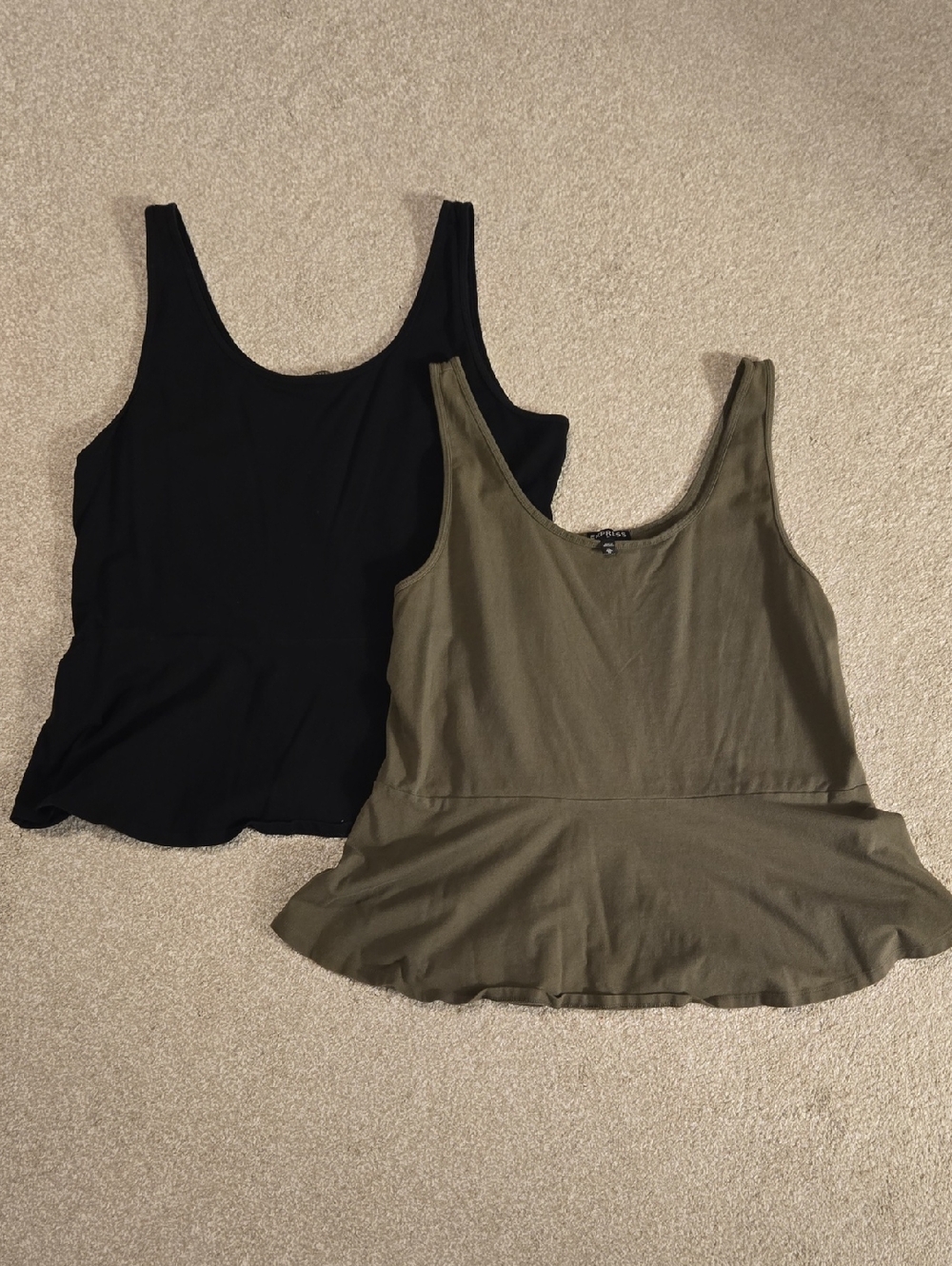 Express Olive Green & Black Scoop Peplum Tank Tops (Set Of 2)